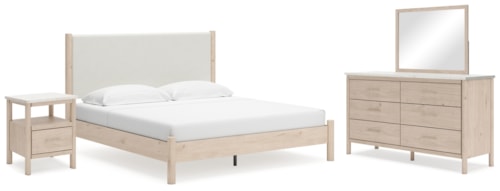 King Upholstered Panel Bed, Dresser, Mirror And Nightstand