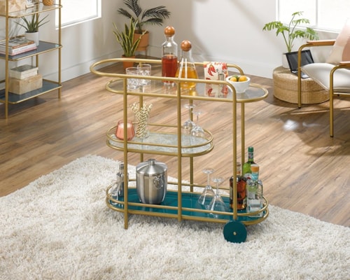 Coastal Bar Cart with Safety Tempered Glass Shelves