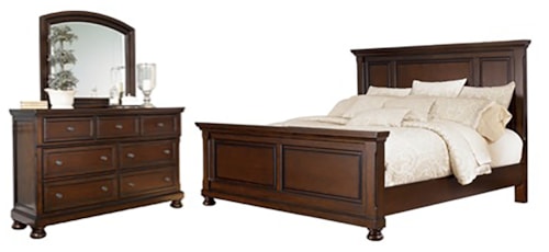 King Panel Bed, Dresser And Mirror