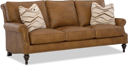 Transitional 3-Cushion Leather Sofa with Pillows