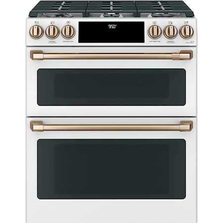 Café 30 Inch Slide-In, Front-Control, Dual-Fuel, Double-Oven Range with Convection Matte White