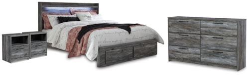 King Storage Bed, Dresser And 2 Nightstands