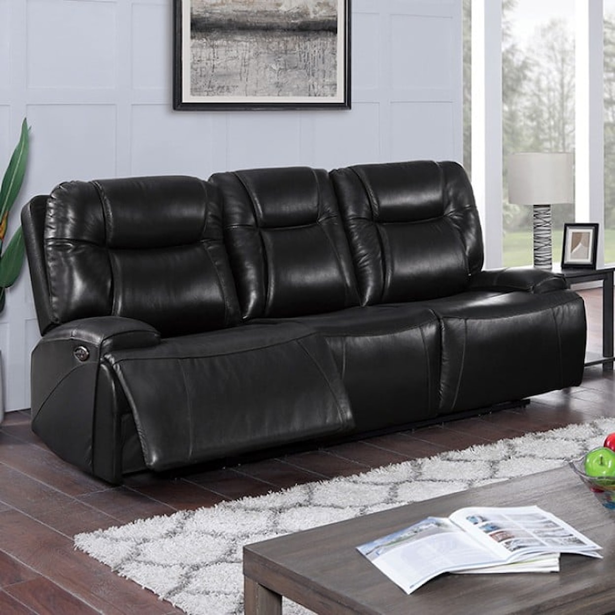 Furniture of America BASQUE Power Reclining Black Sofa