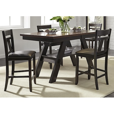 Transitional 5-Piece Gathering Counter Height Table Set