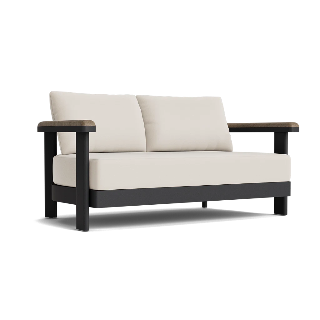 Cushioned Aluminum Loveseat w/Teak Arms