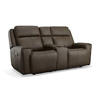 Transitional Power Reclining Loveseat with Console and Power Headrests and Lumbar