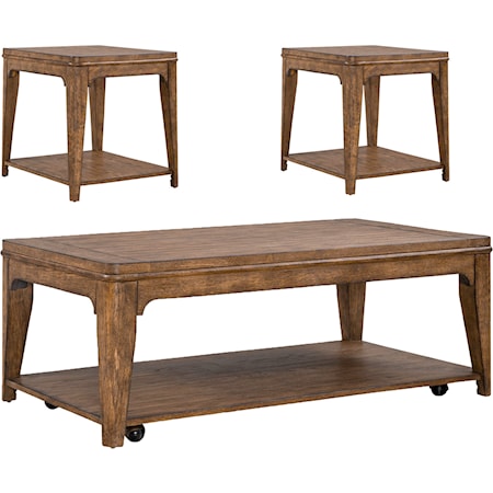 Rustic 3-Piece Occasional Table Set with Fixed Shleves