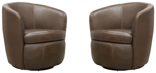 Contemporary Leather Swivel Barrel Chair (Set of 2)