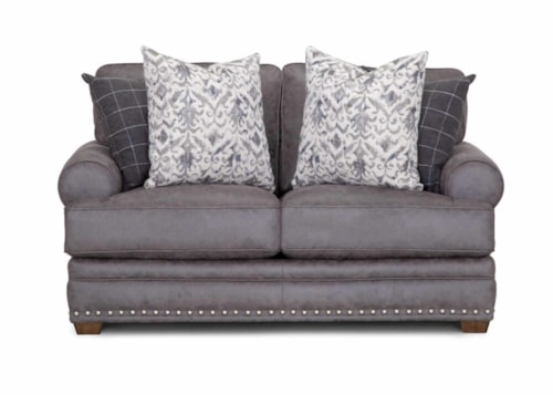 Transitional Stationary Loveseat with Nail-Head Trim