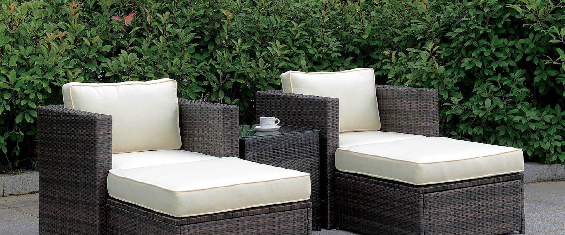 Contemporary Outdoor Chair, Ottoman and End Table Set