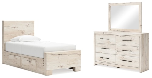 Twin Panel Bed With Storage, Dresser And Mirror