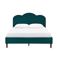 Transitional Arched Upholstered Full Platform Bed in Rainforest Velvet