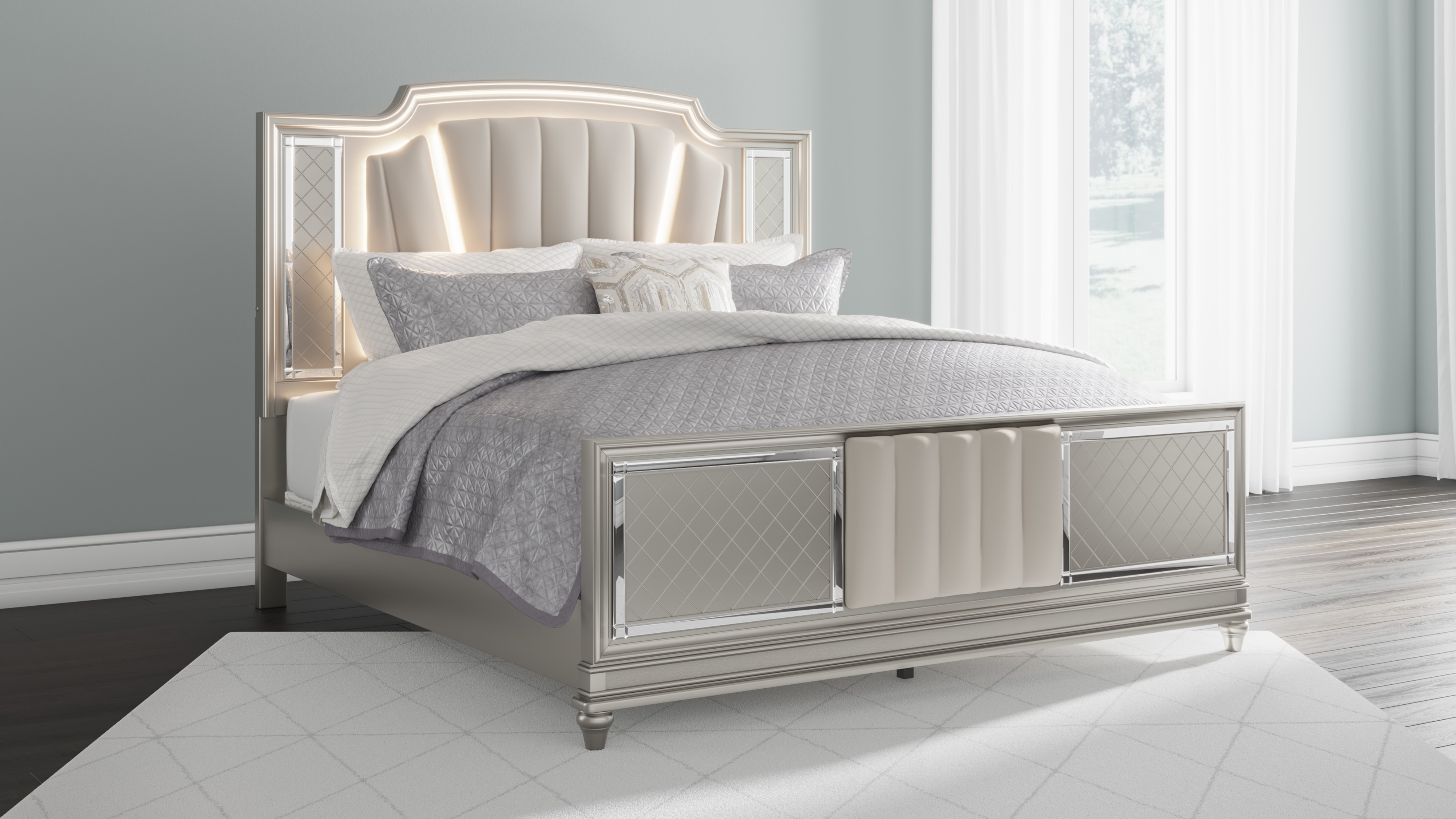 King Upholstered Panel Bed