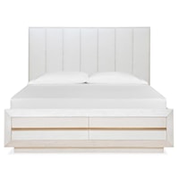 Glam Upholstered King Panel Bed w/Storage Footboard
