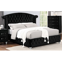 Glam Tufted Upholstered Queen Bed Black