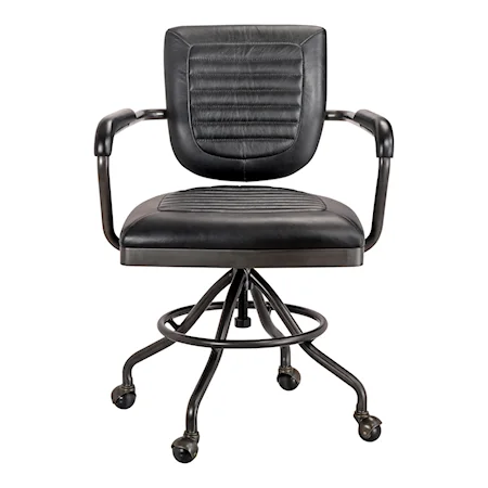Foster Swivel Desk Chair by Moe's- Onyx Black Leather