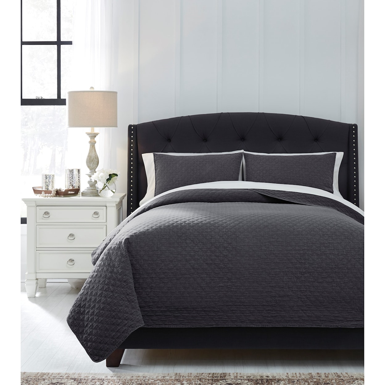 Ashley Furniture Signature Design Bedding Sets Queen Ryter Charcoal Coverlet Set