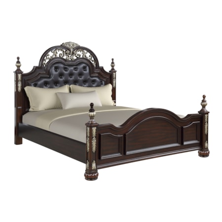 King Poster Bed with Upholstered Headboard