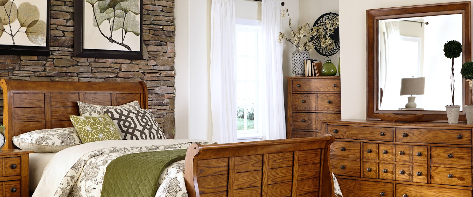 Rustic 3-Piece Queen Bedroom Group with Antique Brass Hardware