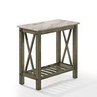 Contemporary End Table with Shelf and Faux Marble Top