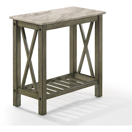Contemporary End Table with Shelf and Faux Marble Top