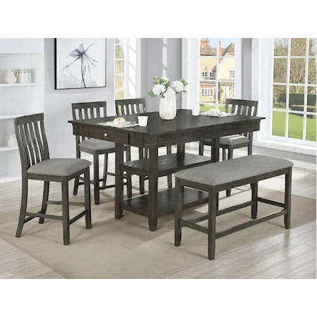 Relaxed Vintage 6-Piece Counter Height Dining Set with Upholstered Bench