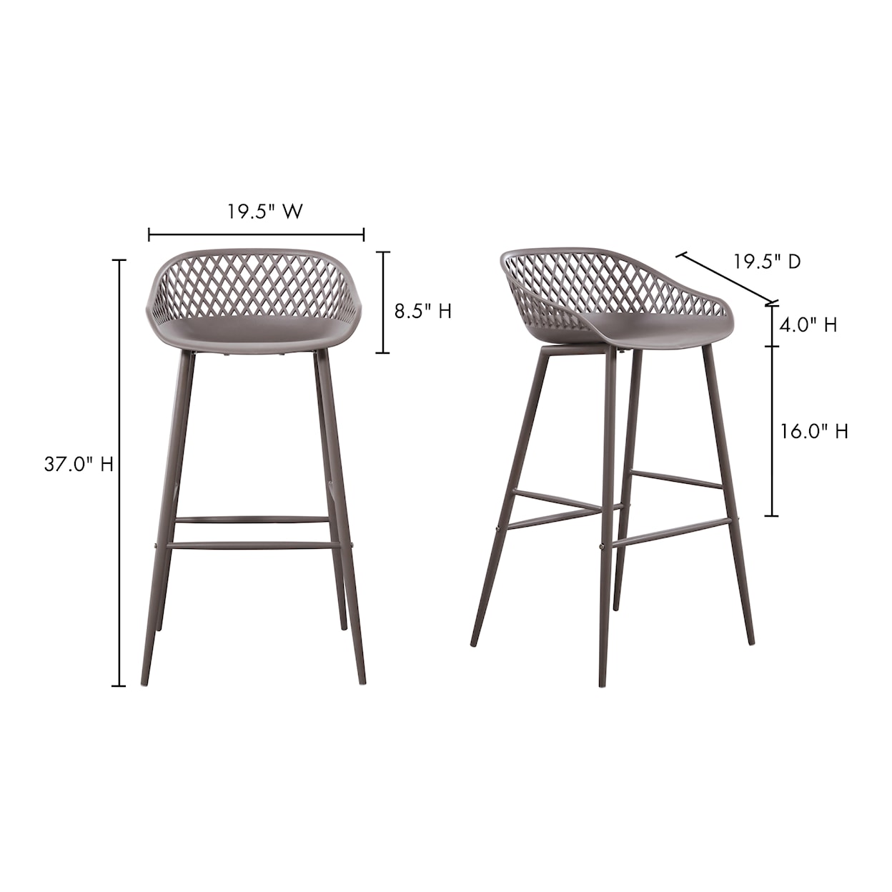 Moe's Home Collection Piazza Piazza Outdoor Barstool Grey-M2