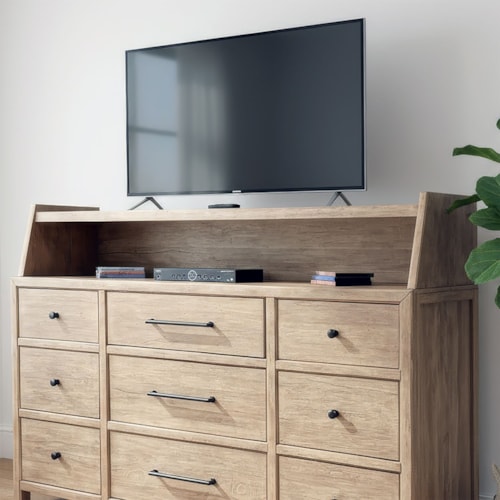 Transitional Dresser Hutch with Touch-LED Lighting