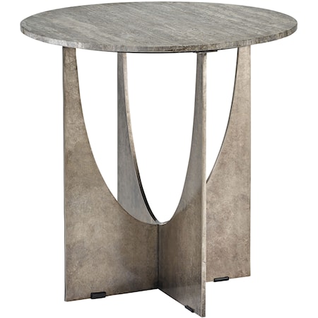 Contemporary End Table with Travertine Top