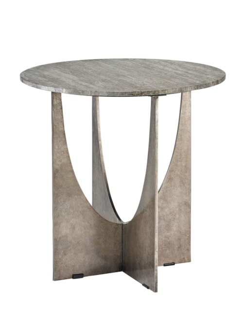 Contemporary End Table with Travertine Top