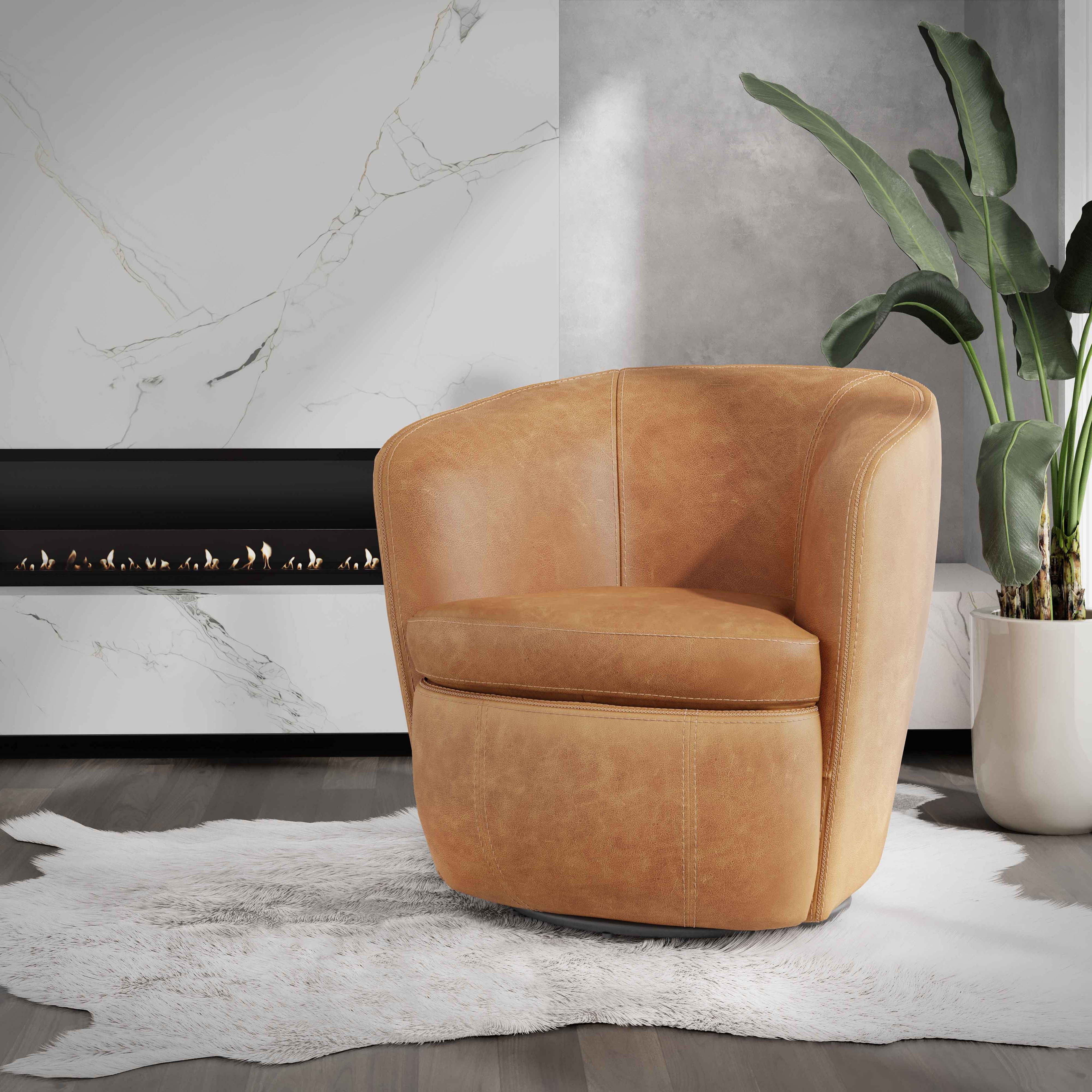 Parker Living Barolo Leather Swivel Barrel Chair