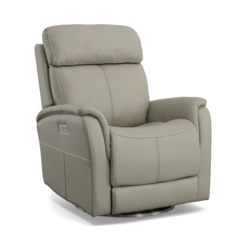 Contemporary Swivel Recliner with Power Headrest & Lumbar