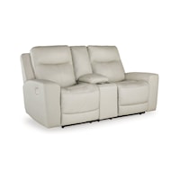 Leather Match Power Reclining Loveseat with Console