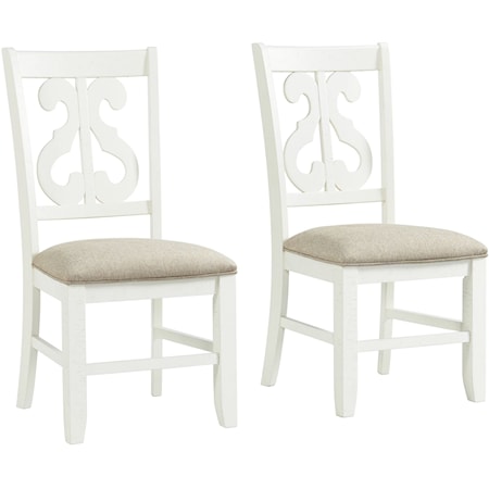 Traditional Swirl Back Side Chair Set with Upholstered Seat