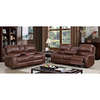 Transitional Power Motion Sofa and Loveseat Set with Nailhead Trim 