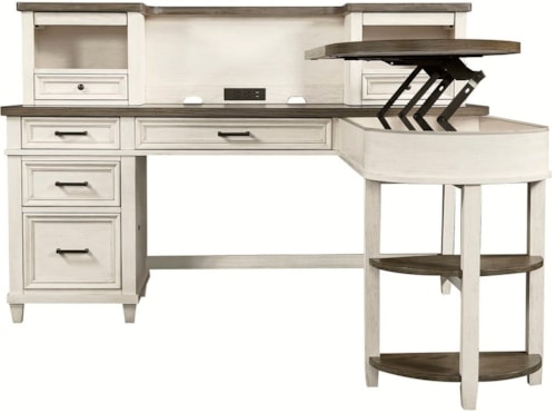 Farmhouse Pedestal Desk and Return with Built-in A/C and USB Ports