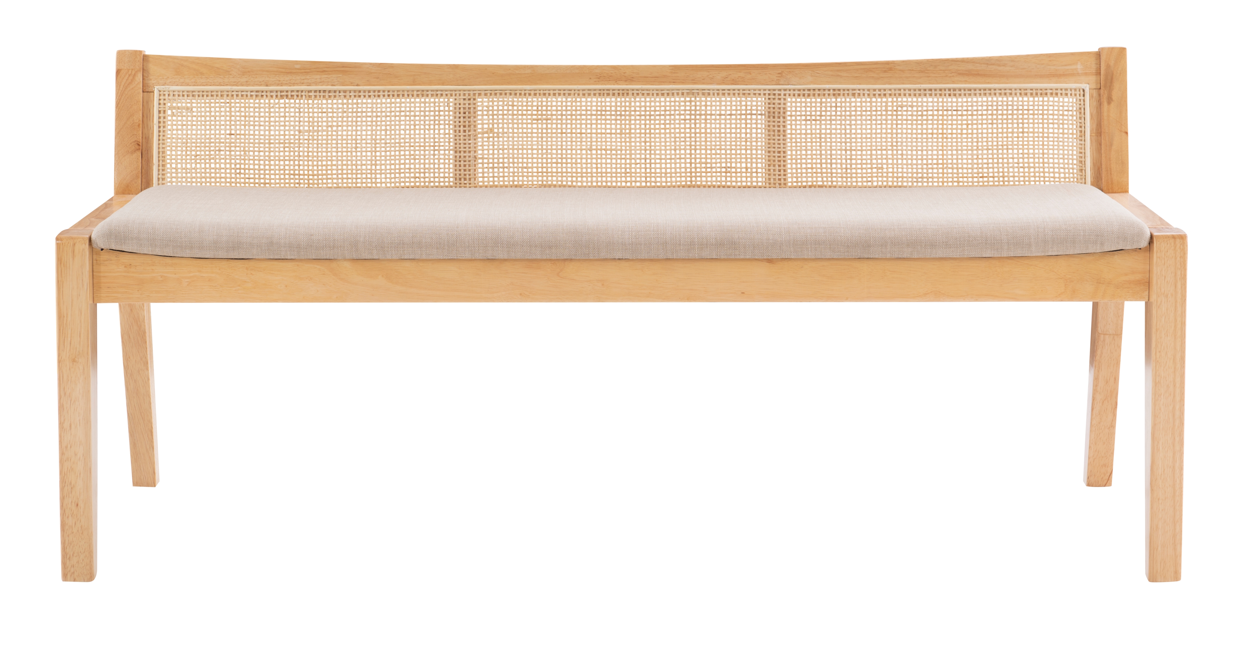 Rattan Cane Bench with Back, Beige