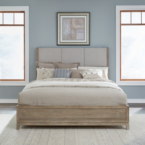 Contemporary King Upholstered Panel Bed with Picture Frame Molding