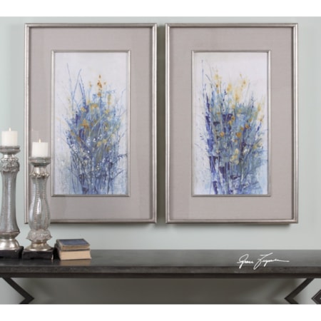 Indigo Florals Framed Prints, S/2