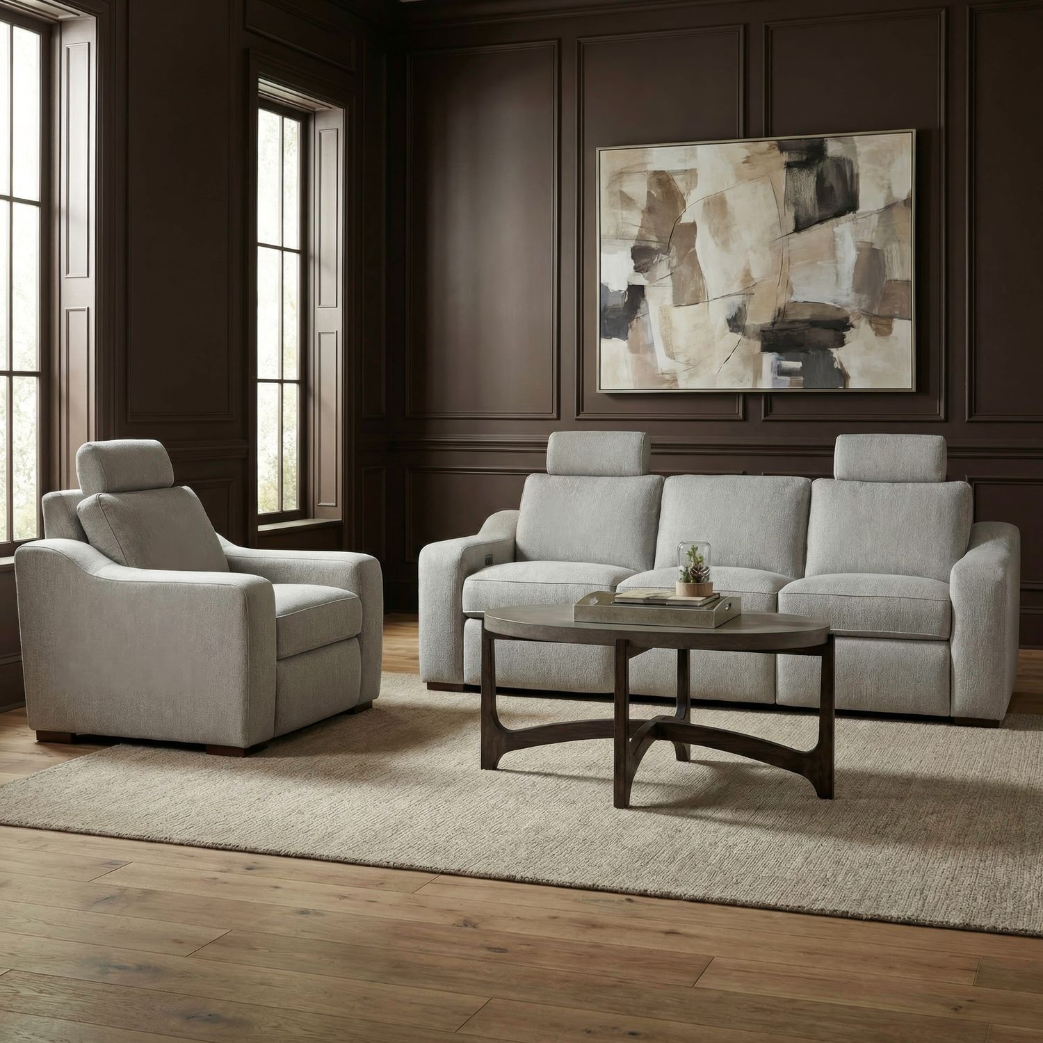 Contemporary 2-pc. Track-Arm Power Reclining Set with Zero-Wall Inclining Design