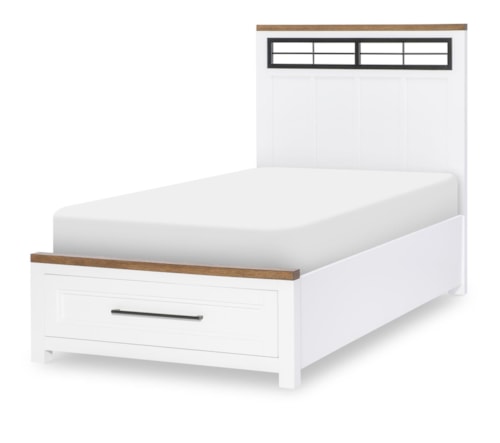Contemporary Twin Panel Bed with Storage Footboard