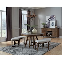 3-Piece Dining Set with Round Table and Benches