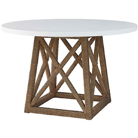 Coastal Accent Dining Table with Woven Seagrass Base