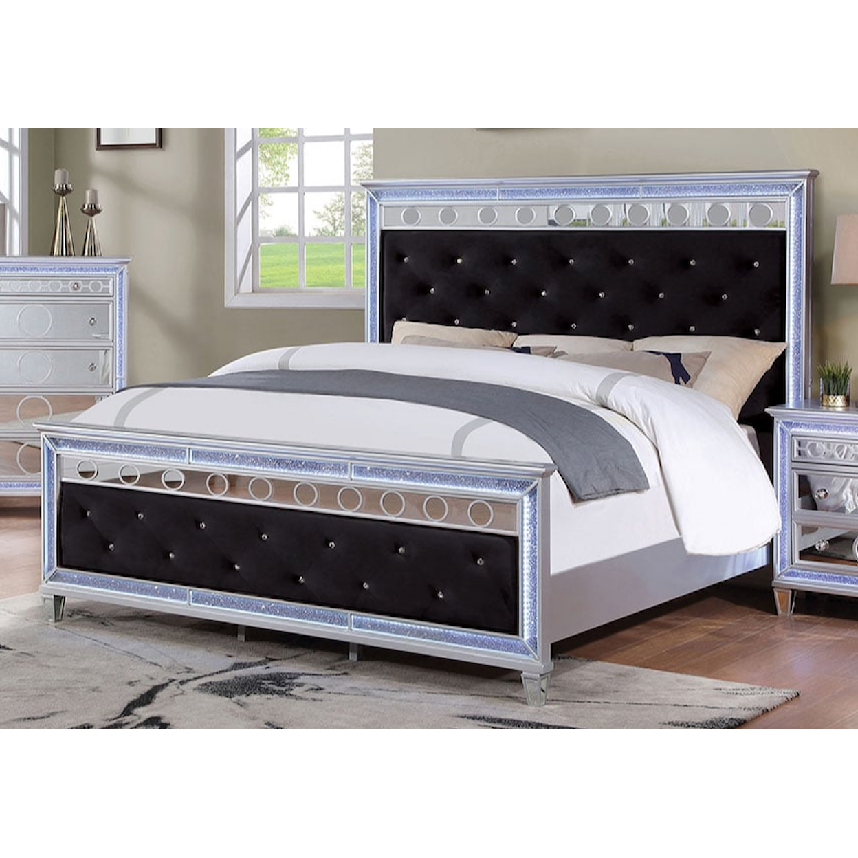 Furniture of America Mairead Upholstered California King Bed LED Lighting