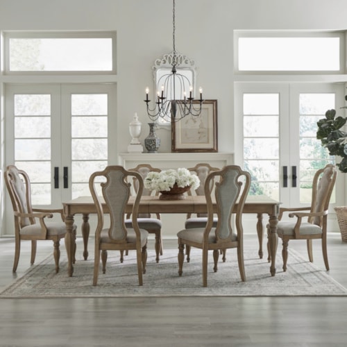 Traditional 7-Piece Rectangular Table Set with Upholstered Side and Arm Chairs