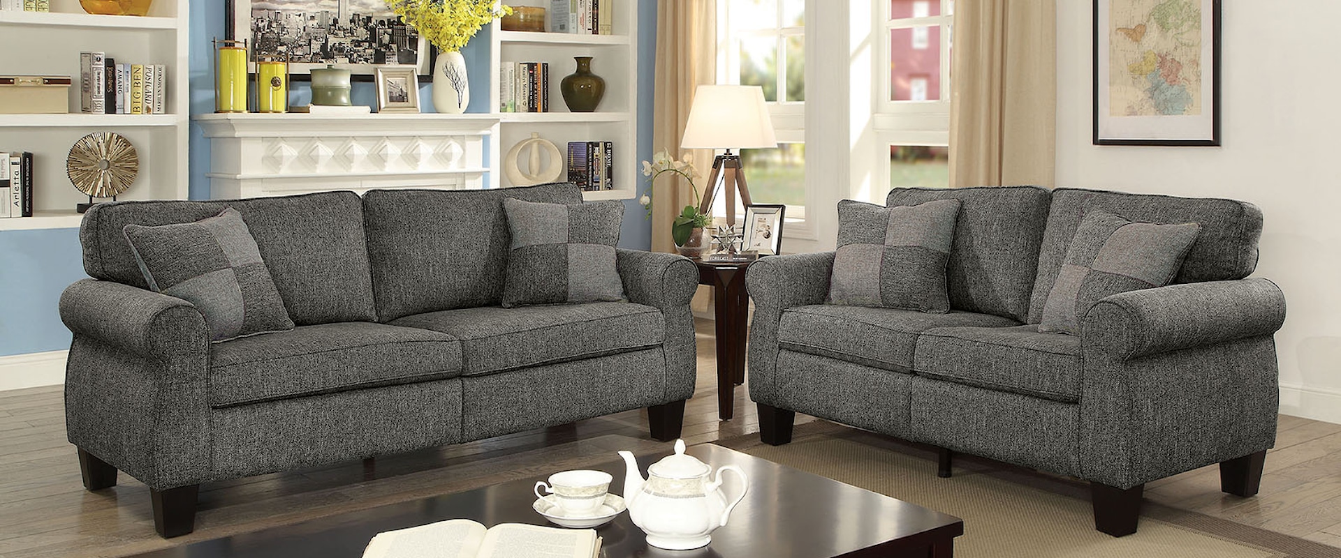 Transitional Sofa and Loveseat Set