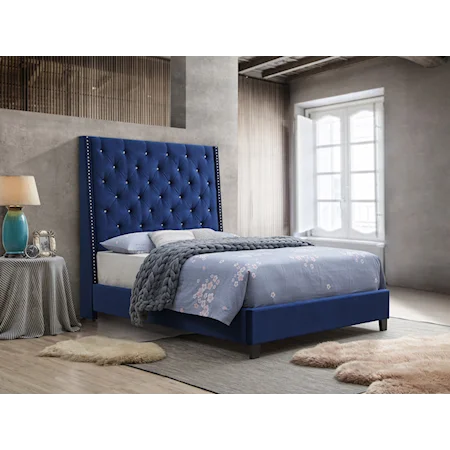 King Upholstered Bed with Button Tufted Headboard