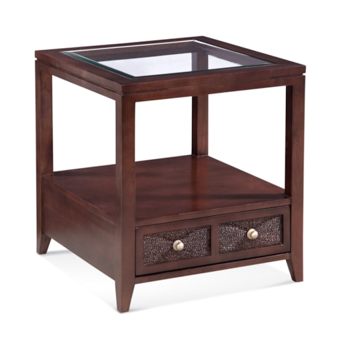 Transitional End Table with Glass Top