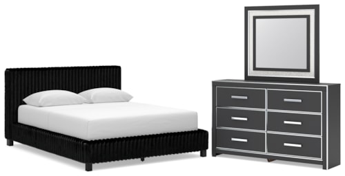 Queen Upholstered Bed, Dresser And Mirror