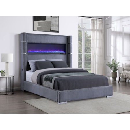 LISDALE GREY QUEEN FIREPLACE BED |